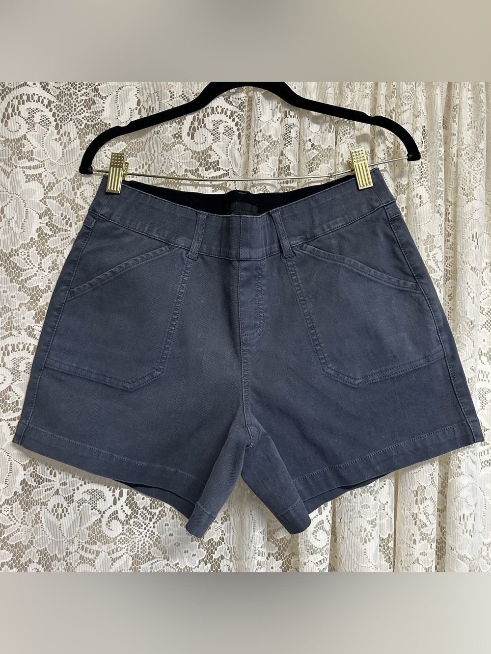 Buckle Black Grey Pull-On Chino Elastic Waistband Mid Rise Stretch Shorts